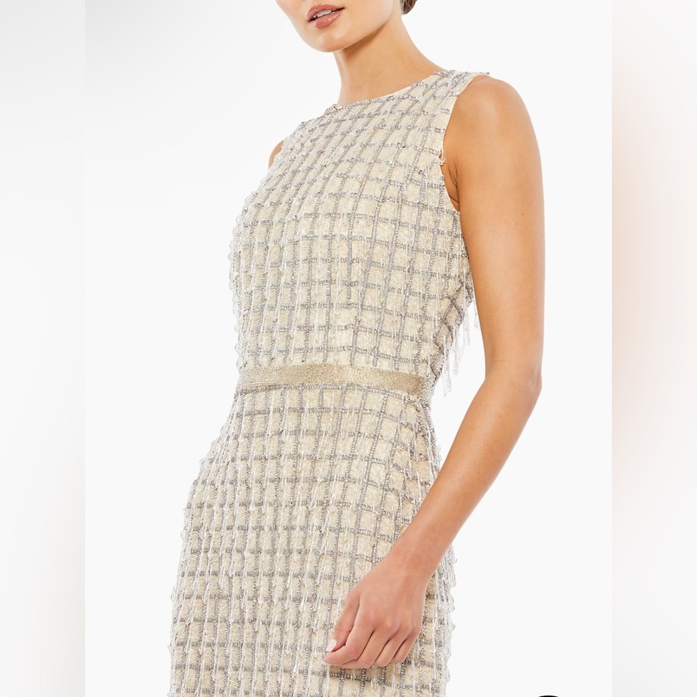 NWT Mac Duggal Beaded Fringe Sheath Midi Dress Size 4 - Picture 4 of 10